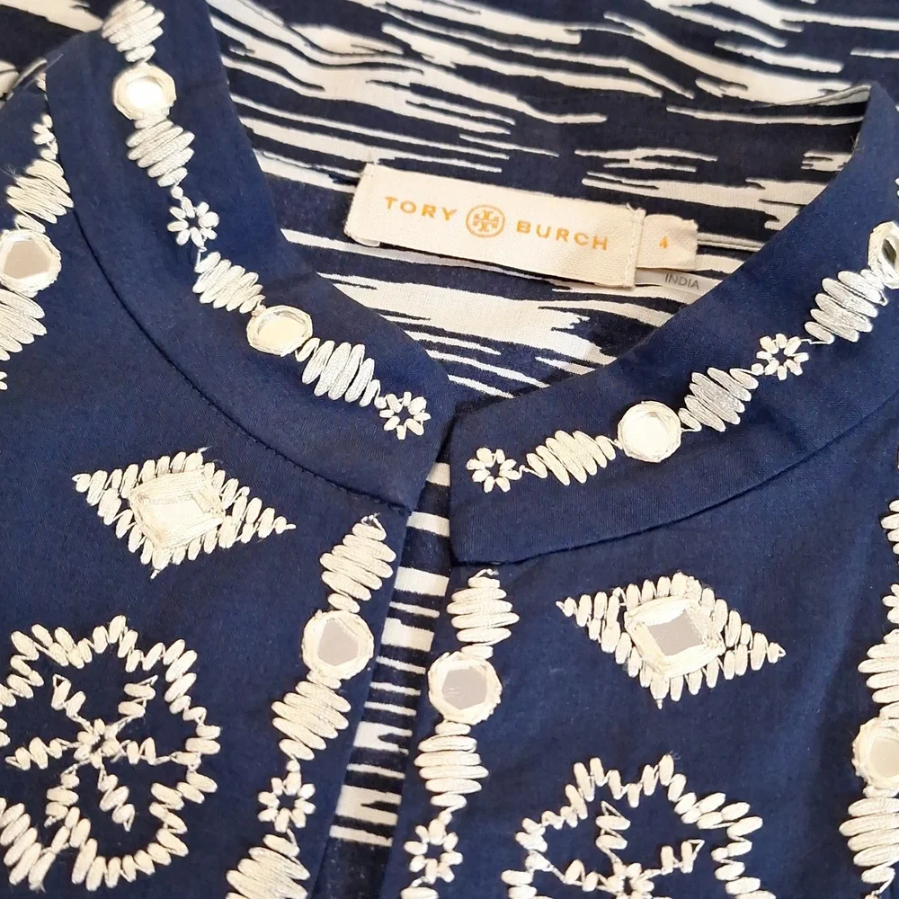 Tory Burch Tunic Dark Blue & white with Mirror details.